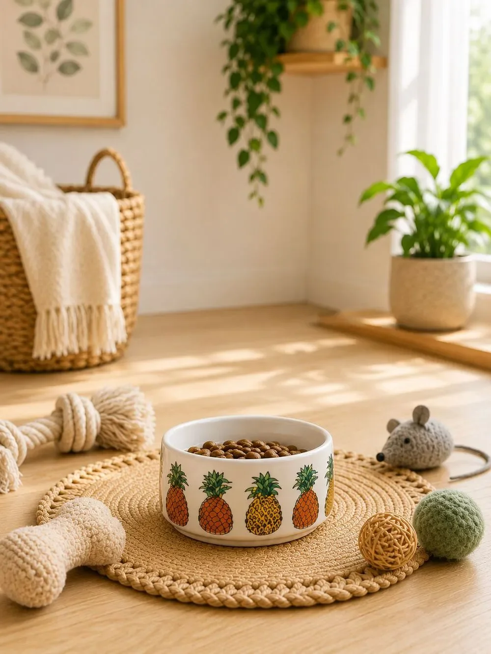 Pineapple Ceramic Pet Food Water Bowl Dog Cat Dish Microwave Dishwasher Safe